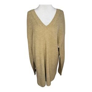 Halogen Women's V-Neck Gold Shimmer Pullover Sweater Size Small Extra Long NWOT‎